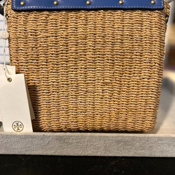 NWT TORY BURCH MILLER STRAW CROSSBODY BAG REGAL BLUE - Picture 2 of 2